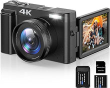 Load image into Gallery viewer, 4K Digital Camera for Photography Autofocus 16X Digital Zoom, 48MP Vlogging Camera with 32GB SD Card, 3&#39;&#39; 180° Flip Screen Compact Camera,2 Batteries
