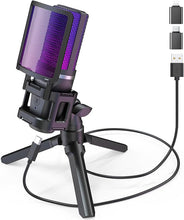 Load image into Gallery viewer, ZealSound Gaming USB Microphone for PC,RGB Condenser Computer Mic with Tripod Stand,Quick Mute,Gain Control for Gaming,Streaming,Podcasting,Recording,ASMR,Cardioid Mic Kit for Laptop/PS4/PS5/Phone
