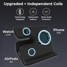 Load image into Gallery viewer, BLACK+DECKER 3 in 1 Charging Station for Apple Multiple Devices, Wireless Foldable Travel Charger for Multiple Devices iPhone 16 15 14 13 Pro Max Plus &amp; Apple Watch Series/AirPods (Black)
