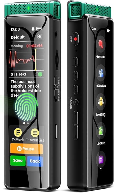 136GB Digital Voice Recorder with Playback, Innioasis R1 Full Touchscreen Voice Recorder with AI Intelligent Transcription and Bluetooth, Voice Activated Sound Audio Recorder Device with Mic (Green)