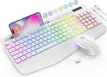 Load image into Gallery viewer, Wireless Keyboard and Mouse Combo, 9 Backlit Effects, Wrist Rest, Phone Holder, 2.4G Lag-Free Ergonomic Keyboards, Rechargeable Silent Cordless Set for Computer, Laptop, Mac, Windows -SABLUTE?White?
