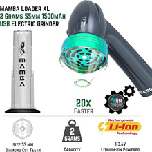 Load image into Gallery viewer, Mamba Loader XL 2g Gray USB Electric Herb Grinder. Small Portable Metal Herbal Grinder Machine &amp; Spice Mill for the Kitchen
