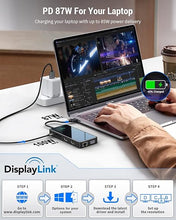 Load image into Gallery viewer, USB C Docking Station, IVIIN Quadruple Display Laptop Docking Station, USB C Hub Dual HDMI Monitor, Displaylink Dock Compatible with MacBook Dell HP Lenovo Surface(87W PD 2HDMI VGA USB3.0 RJ45 SD TF)
