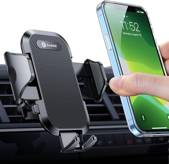 andobil 2024 Upgraded Car Phone Holder Mount for Vent, Military Sturdy Metal Clip Air Vent Phone Holder for Your Car Easy Used Cell Phone Car Mount for iPhone 16 15 14 13 12 Pro Max Samsung S24 S23
