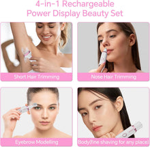 Load image into Gallery viewer, Electric Razor for Women, 4-in-1 Bikini Trimmer &amp; Body Shaver for Nose Hair Face Eyebrow Arms Legs Armpit Underarm Pubic Area, Rechargeable Wet/Dry Painless Hair Removal
