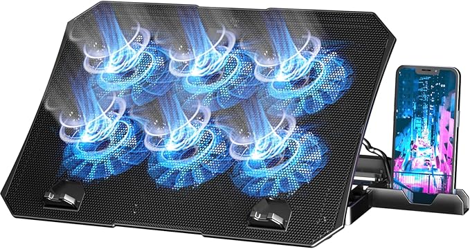 AICHESON Laptop Cooling Pad for 12-15.6 Inch, 6 Cooler Fans with Blue Lights, Laptop Cooling Stand with 2 USB Ports (Blue)