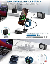 Load image into Gallery viewer, 3 in 1 Wireless Charging Station for Apple MagSafe Charger, 15W Fast Qi-Certified Magnetic Mag-Safe Charger Stand for iPhone 16 15 14 13 12 Apple Watch AirPods, Adjustable Angle,Gifts for Men
