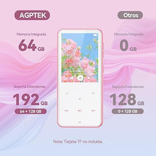 Load image into Gallery viewer, AGPTEK 64GB MP3 Player with Bluetooth, M3 2.4 inch Music Player with Speaker and FM Radio, Touch Buttons, Supports Up to 128GB, Pink
