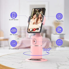 Load image into Gallery viewer, Auto Face Tracking Phone Holder, No App Required, 360° Rotation Face Body Phone Tracking Tripod Smart Shooting Camera Mount for Live Vlog Streaming Video, Rechargeable Battery-Pink
