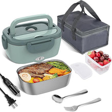 Load image into Gallery viewer, Vabaso Electric Lunch Box for Adults, 80W Heated Lunch Box Portable Food Warmer Lunch Box for Work/Men/Car/Truck with 1.5L 304 Stainless Steel Container Fork &amp; Spoon, 110V/12V/24V
