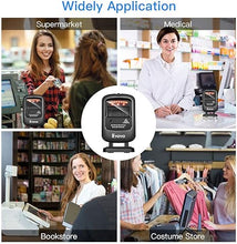 Load image into Gallery viewer, Eyoyo 1D 2D Desktop Barcode Scanner, Omnidirectional Hands-Free USB Wired Barcode Reader, Capture Barcodes from Mobile Phone Screen, Automatic Image Sensing for Supermarket Library Retail Store
