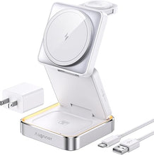 Load image into Gallery viewer, ?2024 Upgraded? Wireless Charger 3 in 1, Foldable Wireless Charging Station with Light for Apple MagSafe Charger, Travel Magnetic Charger for iPhone 16/15/14/13/12 Apple Watch AirPods 3/2 (White)
