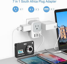 Load image into Gallery viewer, South Africa Plug Adapter 2 Pack, TESSAN Type M Travel Adaptor with 4 AC Outlets 3 USB Ports, US to South Africa Botswana Namibia Nepal Bhutan

