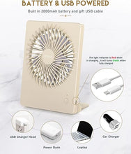Load image into Gallery viewer, Zuvas Desk Fan Battery Operated Rechargeable 180°Tilt Folding Personal Ultra Quiet Small Portable Fan Beige
