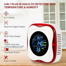 Load image into Gallery viewer, 2 Packs Plug in Gas &amp; Carbon Monoxide Detectors, 4-in-1 Natural Gas Leak Detector,Carbon Monoxide Alarm,4 Sensor °F&amp;Humidity,CO &amp; Propane Detector for Home,RV
