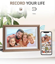 Load image into Gallery viewer, WiFi Digital Picture Frame 10.1 Inch 1280x800 HD IPS Touch Screen 16GB Storage, Smart Digital Photo Frame with Free Frameo APP to Share Photos or Videos Anywhere (Wood Frame)
