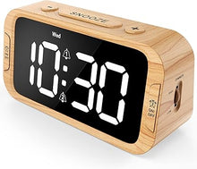 Load image into Gallery viewer, Digital Dual Alarm Clock for Bedroom, 0-100% Dimmer, Weekday/Weekend Mode, Easy to Set, USB Charger, Adjustable Alarm Volume with 5 Alarm Sounds, Snooze, 12/24Hr, Battery Backup (Wood Grain)
