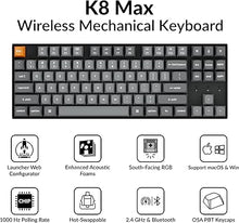 Load image into Gallery viewer, Keychron K8 Max Custom Mechanical Keyboard Wireless, TKL 2.4 GHz/Bluetooth 5.1/Wired QMK Programmable RGB, Hot-Swappable with Keychron Super Brown Switch Compatible with Mac Windows Linux
