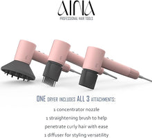 Load image into Gallery viewer, AINA Hair Dryer, Blow Dryer with Diffuser Brush Comb for Women - BLDC Hair Dryer - Brushless Motor, 110,000 RPM Lightweight, Ionic Travel, 3 Magnetic Attachments 110V/ALCI(Pink)
