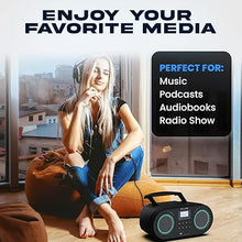 Load image into Gallery viewer, KLIM B5 CD Player Portable Boombox, FM Radio CD Player with Bluetooth USB MP3 AUX, Lighting Modes, Rechargeable Battery, Autosleep, CD Radio Player with Digital EQ
