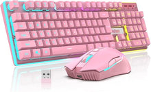 Load image into Gallery viewer, RedThunder K10 Wireless Gaming Keyboard and Mouse Combo, LED Backlit Rechargeable 3800mAh Battery, Mechanical Feel Anti-ghosting Keyboard + 7D 3200DPI Mice for PC Gamer (Pink)
