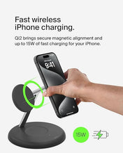 Load image into Gallery viewer, Belkin MagSafe-Compatible 3-in-1 Wireless Charger Stand 15W - Qi2-Certified Wireless Charging Station, Fast Charging iPhone Charger for iPhone 16, AirPods, &amp; Apple Watch - 36W Charger Included - Black
