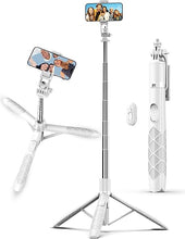Load image into Gallery viewer, 71&quot; Cell Phone Selfie Stick Tripod, Smartphone Tripod Stand with Remote, Extendable Phone Tripod &amp; Travel Tripod Compatible with iPhone 15/14/13 Pro Max Gopro Android DJI (White)
