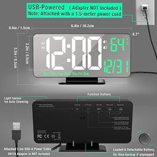 Load image into Gallery viewer, KOSUMOSU Desk Clock 6.7in Black Digital Alarm Clock with Dual Alarm, Dimming, Date, Day of Week, Temp, 12h 24h, Digital LED Clock for Table Decor, Digital Calendar Mirror Clocks Essentials
