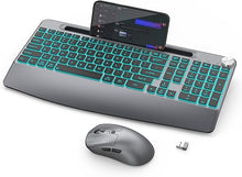 Load image into Gallery viewer, Wireless Keyboard and Mouse Backlits - Full-Sized Ergonomic Lighted Keyboard with Wrist Rest, Phone Holder,2.4GHz Rechargeable Silent Keyboard Mouse Combo for Computer, Laptop, PC, Mac -Grey
