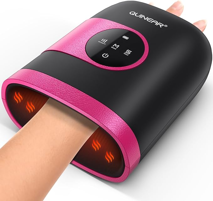 QUINEAR Hand Massager - Cordless Hand Massager with Heat and Compression for Arthritis, Carpal Tunnel and Stiff Joints - Gifts for Women Men- FSA/HSA Eligible (Pink)