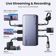 Load image into Gallery viewer, UGREEN 4K@60Hz Capture Card, Ultra HD HDMI Video Capture Card 1080P@240Hz USB 3.0 Ultra-Low Latency with VRR and HDR for Streaming, Gaming, Recording Compatible with iPad, Switch, PS5, Xbox, PC, Mac
