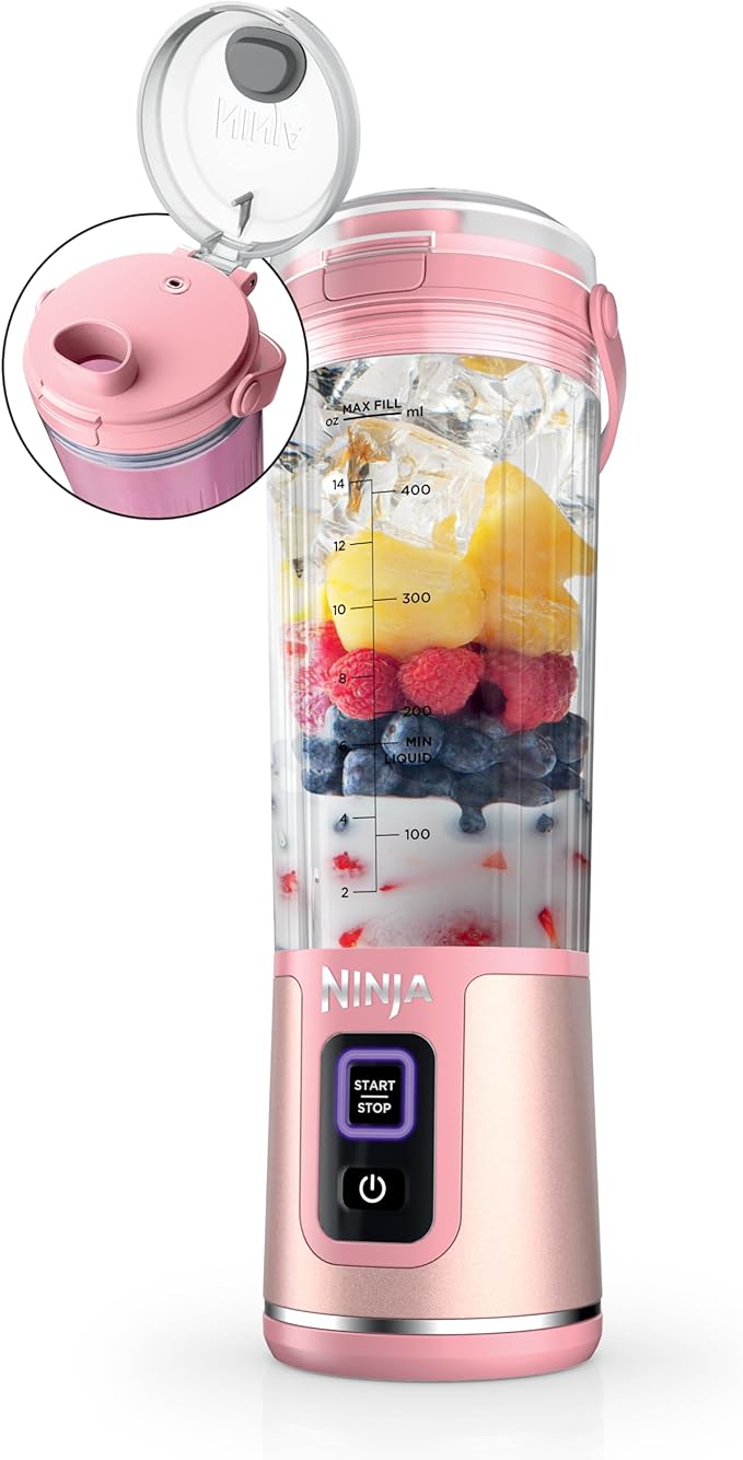 Ninja Blast Portable Blender, Cordless, 18oz. Vessel, Personal Blender For-Shakes and Smoothies, BPA Free, Leakproof-Lid and Sip Spout, USB-C Rechargeable, Dishwasher Safe Parts, Tinted Pink, BC151PK