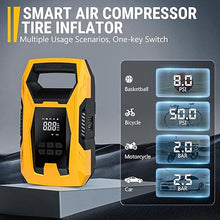 Load image into Gallery viewer, CARSUN AC/DC Tire Inflator Portable Air Compressor, Dual Power for Home 110V AC and Car 12V DC Air Pump with Pressure Gauge, Auto Shutoff, Tire Pump for Car Motorcycle Bicycle and Other Inflatables
