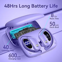 Load image into Gallery viewer, bmani Wireless Earbuds Bluetooth Headphones 48hrs Play Back Sport Earphones with LED Display Over-Ear Buds with Earhooks Built-in Mic Headset for Workout Purple
