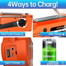 Load image into Gallery viewer, Hand Crank Radio,Emergency Radio, NOAA/AM/FM Weather Radio, Solar Radio, 5000MAH Rechargeable Battery Powered with USB Charging (Orange)
