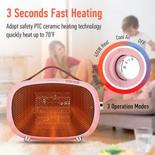 Load image into Gallery viewer, Mini Electric Ceramic Space Heater 800W/400W, Small, PTC with Tip-Over and Overheat Protection, 3 Operating Modes for Office, Bedroom and Under Desk (PINK)
