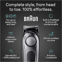 Load image into Gallery viewer, Braun All-in-One Style Kit Series 7 7410, 8-in-1 Trimmer for Men with Beard Trimmer, Body Trimmer for Manscaping, Hair Clippers &amp; More, Braun’s Sharpest Blade, 40 Length Settings, Waterproof
