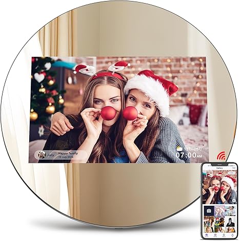 ThankVip Digital Picture Frame 10.1 Inch WiFi Digital Photo Frame, IPS HD Display Touch Screen,32GB Storage, Wall Mountable, Auto-Rotate, Share Photos and Video via Uhale App, Silver Mirrored