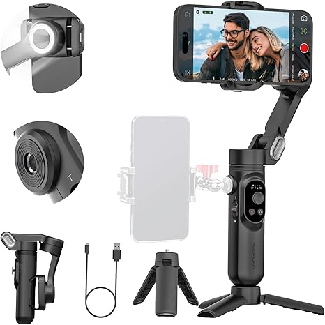 3-axis Phone Gimbal Stabilizer for iPhone 15/14/13 Pro Max Android w/Face Tracking,1/4