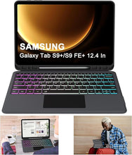 Load image into Gallery viewer, for 12.4 inch Samsung Galaxy Tab S9 FE+/S9+ Case with Detachable Keyboard : DIY 3-Zone 7 Colors Backlit Keyboard Cases with Touchpad - Tab S9 FE Plus/S9 Plus 12.4&quot; Keyboard Case with S Pen Holder
