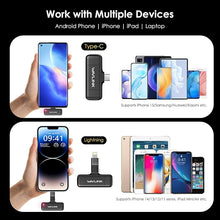 Load image into Gallery viewer, WAVLINK Wireless Lavalier Microphone for iPhone Android Vlog, Clip on Lapel Mic System &amp; Lightning &amp; USB-C Inputs &amp; Battery Case for YouTube Facebook Live, Video Recording(1*TX+1*RX)
