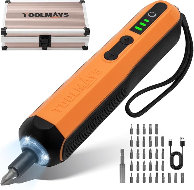 4V Cordless Screwdriver Kit Electric Screwdriver Set with Aluminium Storage Box 32 Piece Bit Set Smart Stop Technology LED Light 3 Torque Settings 1/4''Hex