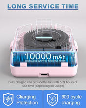 Load image into Gallery viewer, Portable Fan 10000mAh Rechargeable, Mini Waist Fan With Max 24H Working Time, 3 Speeds 5100RPM Strong Airflow Wearable Personal Small Clip Fan for Outdoor, Jobsite, Traveling, Fishing(Pink)
