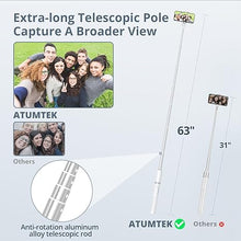 Load image into Gallery viewer, ATUMTEK 63&quot; Phone Tripod, Extendable Selfie Stick Tripod with Bluetooth Remote, All-in-One Aluminum Phone Tripod Stand with Cold Shoe Mount for GoPro, 4&quot;-7&quot; iPhone and Android Smartphones, White
