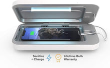 Load image into Gallery viewer, PhoneSoap 3 UV Cell Phone Sanitizer &amp; Dual Universal Cell Phone Charger Box | Patented &amp; Clinically Proven 360-Degree UV-C Light Sanitizer | Disinfects and Charges All Phones (White)
