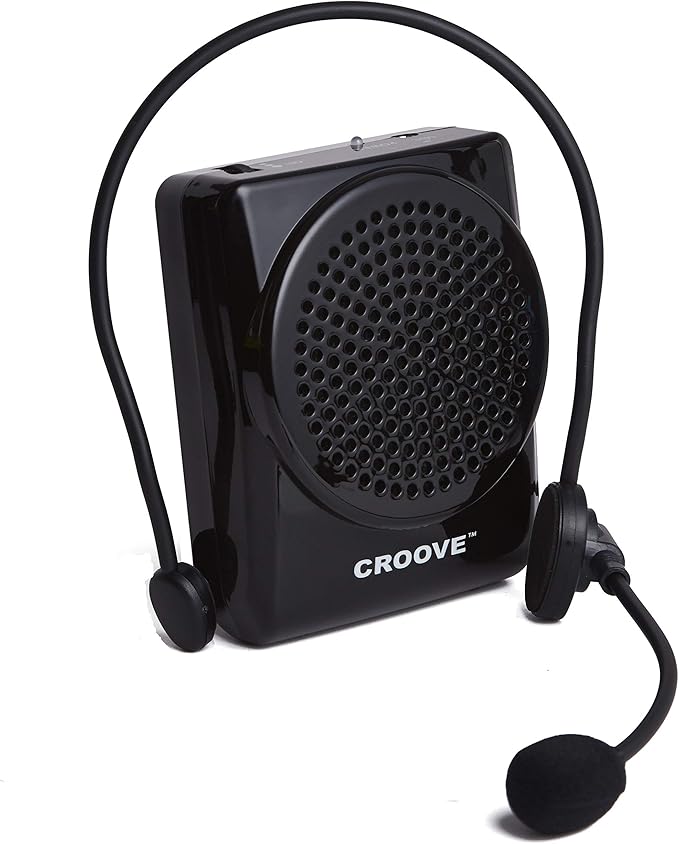 Croove Rechargeable Voice Amplifier Microphone Headset, Supports MP3 | Portable Microphone and Speaker Set with Waist/Neck Band & Belt Clip | Voice Amplifier Ideal for Teachers