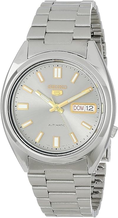 SEIKO SNXS75 Automatic Watch for Men 5-7S Collection - Striking Silver Dial with Day/Date Calendar, Luminous Hands, Stainless Steel Case & Bracelet