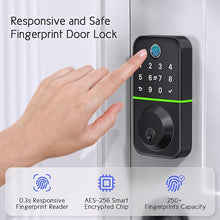 Load image into Gallery viewer, Keypad Door Lock with Handle Set: Fingerprint Deadbolt Smart Lock with 2 Levers - APP Controlled Keyless Entry Door Lock - Waterproof Smart Locks for Front Door - Electronic Door Lock with Code
