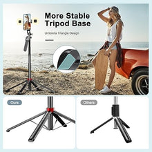 Load image into Gallery viewer, Extendable Phone Tripod, 71&quot; Selfie Stick Phone Vlog Tripod Stand Quadrapod with All in 1 Phone Clip, Travel Tripod Phone Holder with Rechargeable Remote for iPhone Sony Canon GoPro…
