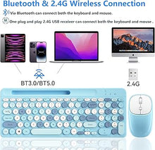 Load image into Gallery viewer, Bluetooth Keyboard and Mouse Wireless, Multi-Device Rechargeable Keyboard and Mouse Combo with Phone Holder (Bluetooth 5.0+3.0+2.4GHz) Quiet Ergonomic Compatible with Mac/Windows/iOS/Android (Blue)
